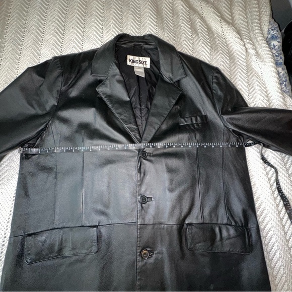 King Size Leather Coat with Button Front- Black - XL - Picture 6 of 7